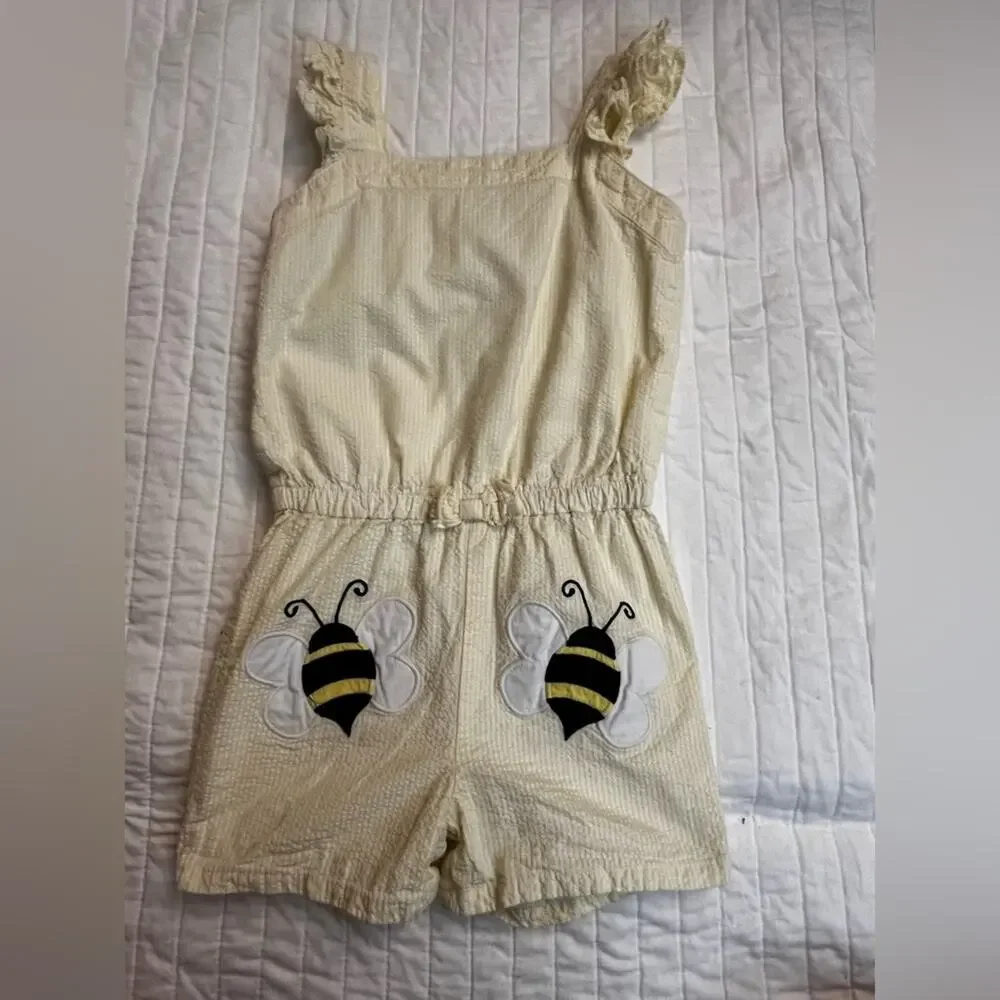 Gymboree Girls Embroidered Bee Seersucker Romper - Busy Little Bee - Yelllow